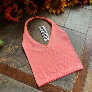 NWT Urban Outfitters Rib-knit Halter Crop Top in Bright Peach